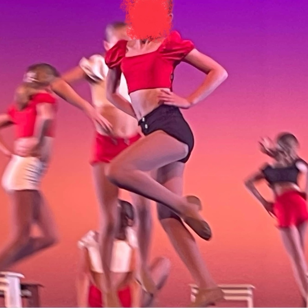 Tiger Friday Dance Wear or Costume. Red Top and Black High-Waisted Shorts Set - Picture 2 of 2